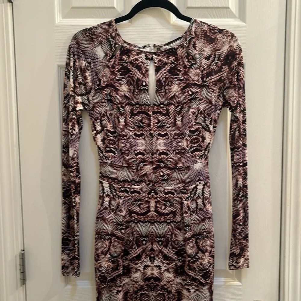 Snake skin keyhole midi dress long sleeve bodyCon animal print knee length dress - Picture 1 of 12